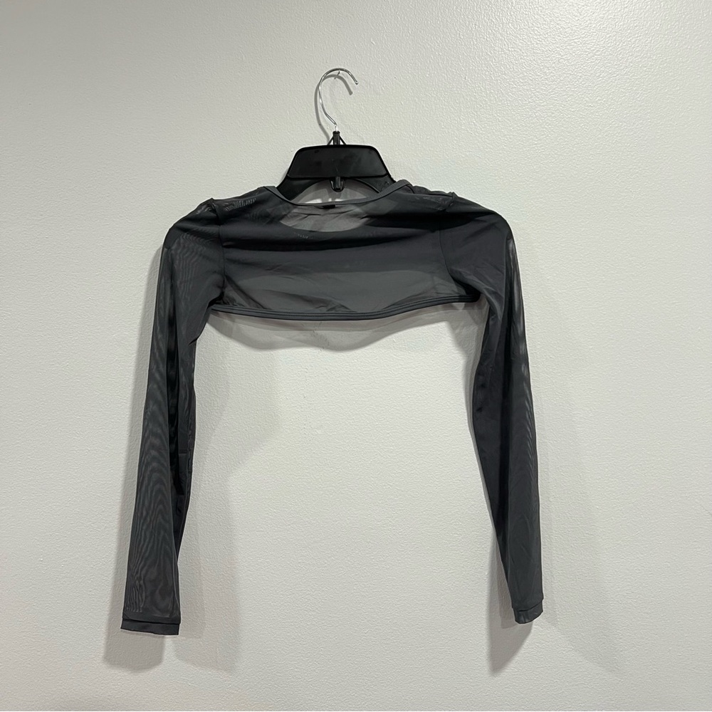 Sheer Dark Gray Long Sleeve Top Topper / Mesh Sleeves and Neckline